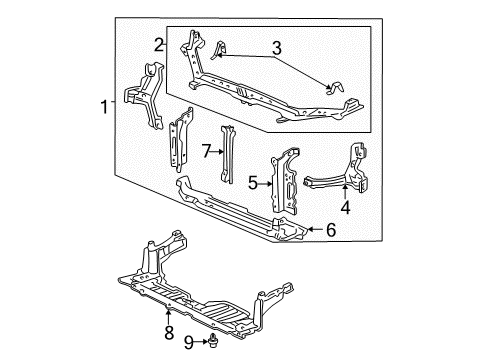2001 Honda Civic Radiator Support Frame Set, Front Diagram for 04602S5AA01ZZ