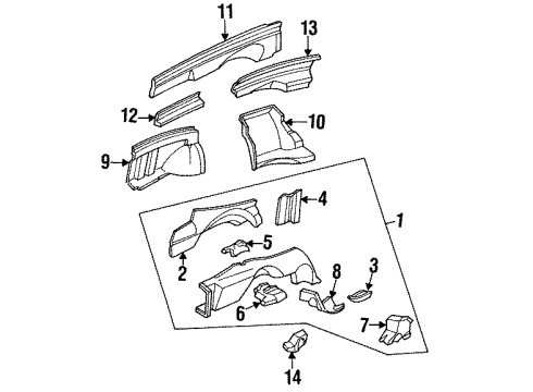 1990 Honda Accord Structural Components & Rails Wheelhouse, L. FR. Diagram for 60711SM4300ZZ
