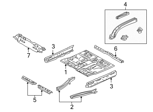 2005 Mercury Mariner Pillars, Rocker & Floor - Floor & Rails Floor Pan Diagram for 5L8Z7811135AA