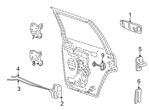 2004 Jeep Grand Cherokee Rear Door - Lock & Hardware Rear Door Latch Diagram for 55363475AF