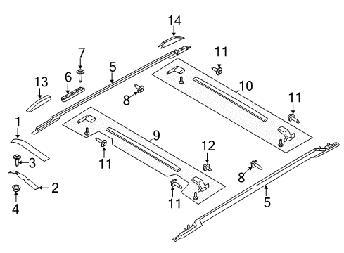 Exterior Trim - Roof Roof Rail Diagram for JL1Z4055114GA