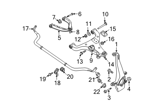 2005 Infiniti QX56 Front Suspension Components, Lower Control Arm, Upper Control Arm, Stabilizer Bar Bumper Assembly Bound Diagram for 540506JE0A