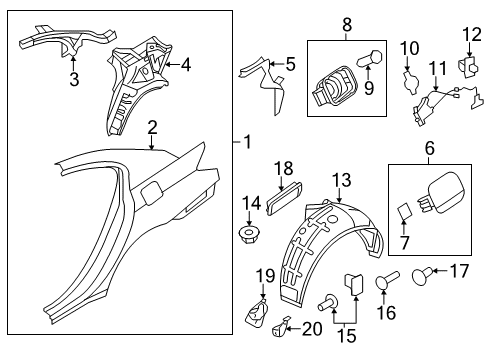 2009 Hyundai Genesis Quarter Panel & Components Grille Assembly-Air Extractor Diagram for 975103M000