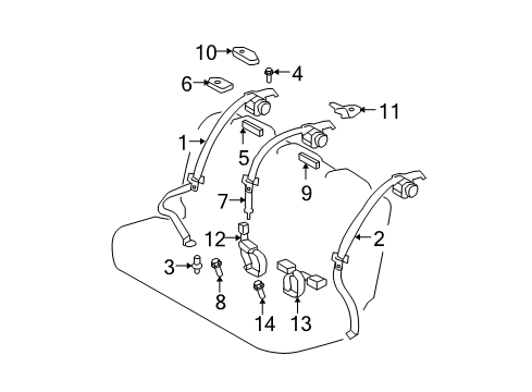 2011 Toyota Yaris Seat Belt Buckle End Bolt Diagram for 90105A0163