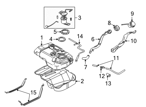 2005 Mercury Mariner Fuel System Components Fuel Tank Diagram for 3L8Z9002DB