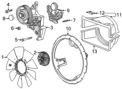 2021 Chevrolet Silverado 2500 HD Cooling System, Radiator, Water Pump, Cooling Fan Fan Pulley Cover Diagram for 12647745