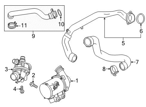 2011 BMW 535i Water Pump Engine Coolant Pipe Diagram for 11537583939