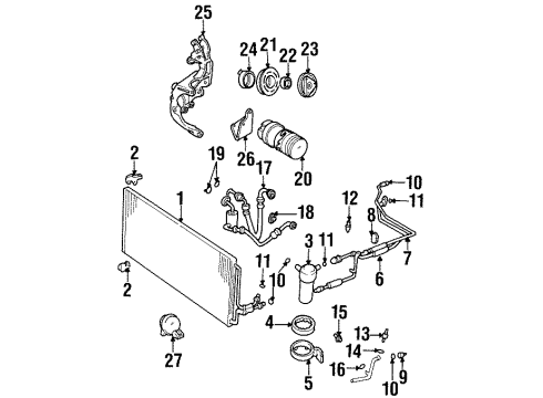 1995 Chevrolet Monte Carlo Air Conditioner Bracket Asm-Engine Mount Strut & A/C Compressor Diagram for 14097634