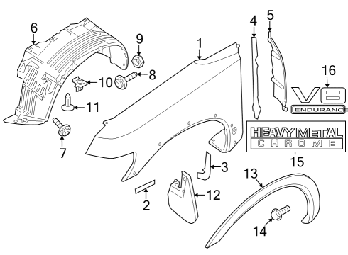 2011 Nissan Titan Fender & Components, Exterior Trim PROTCT Front Fender R Diagram for 638307S000