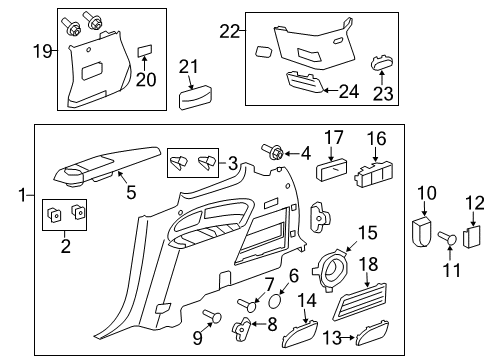 2012 GMC Acadia Interior Trim - Quarter Panels Quarter Trim Panel Diagram for 23389769