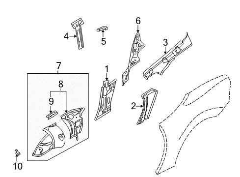 2002 BMW Z3 Inner Components - Quarter Panel Left Rear Inner Wheelhouse Diagram for 41148400015
