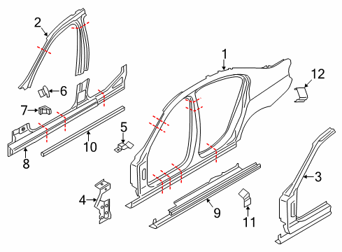 2016 BMW 650i Gran Coupe Hinge Pillar, Rocker Panel, Uniside Reinforcement Plate, C-Pillar, Left Diagram for 41217308313