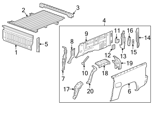 2021 GMC Canyon Pick Up Box Components Filler Panel Diagram for 23457850