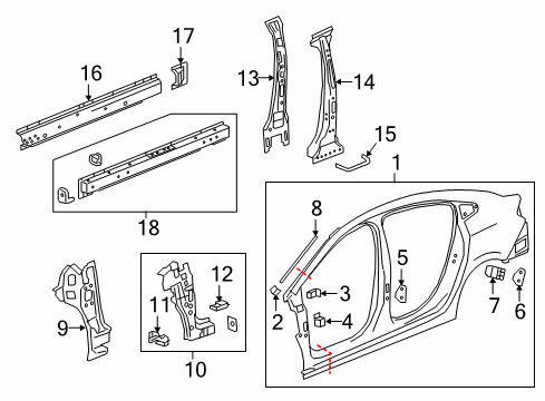 2018 Chevrolet Cruze Center Pillar & Rocker, Hinge Pillar, Uniside Center Pillar Reinforcement Diagram for 23242302