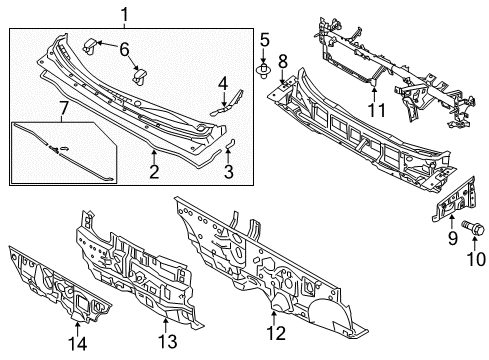 2010 Kia Forte Koup Cowl Panel Complete-Dash Diagram for 643001M010