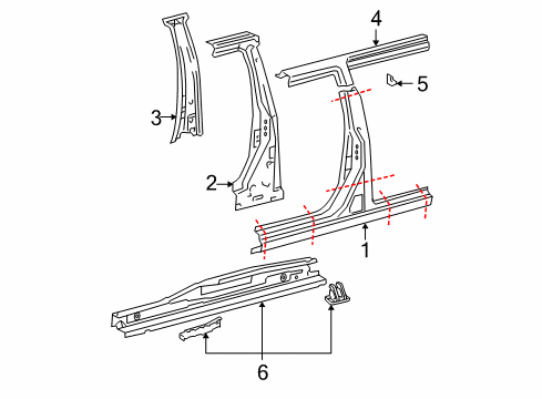 2009 Toyota Sienna Center Pillar & Rocker Roof Rail Diagram for 61113AE010