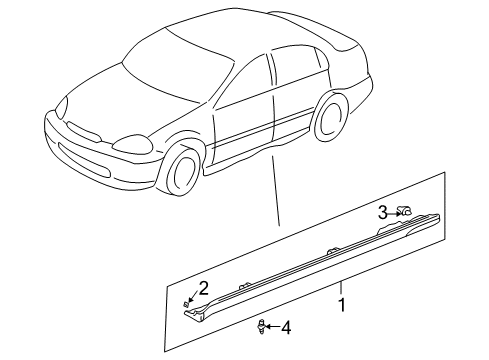2000 Honda Civic Exterior Trim - Pillars, Rocker & Floor Garnish Assy., R. Side Sill Diagram for 71800S04003