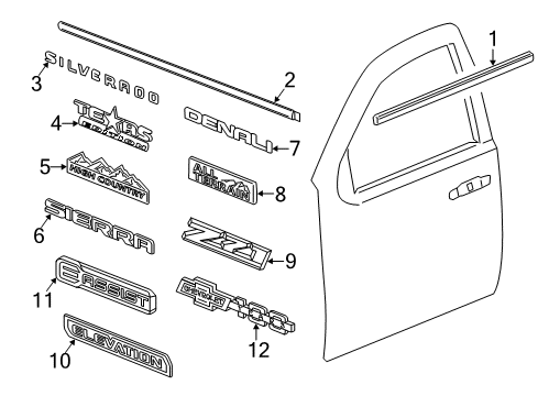 2018 GMC Sierra 1500 Exterior Trim - Front Door Nameplate Diagram for 23465289