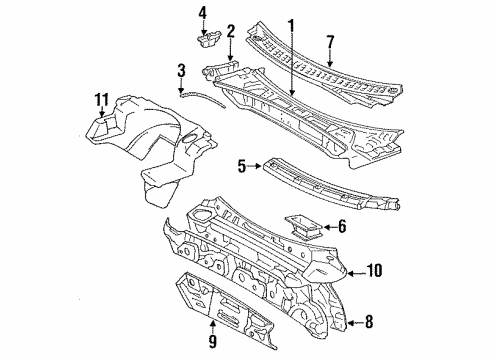 1995 Toyota MR2 Cowl Insulator Assy, Dash Panel Diagram for 5521017040