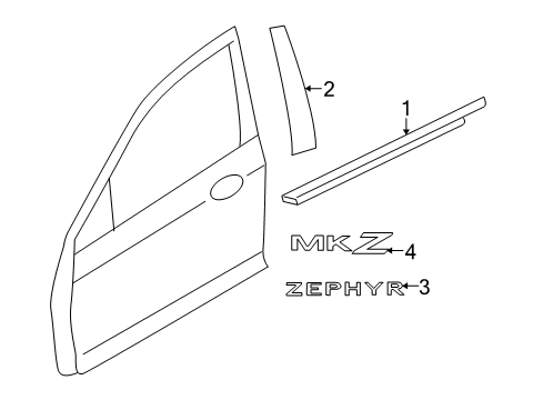 2009 Lincoln MKZ Exterior Trim - Front Door Belt Weatherstrip Diagram for 7H6Z5421453A