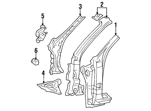 1998 Toyota Avalon Hinge Pillar Inner Pillar Gusset Diagram for 6114541010