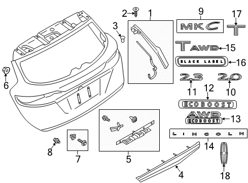 2017 Lincoln MKC Exterior Trim - Lift Gate Rear Trim Plug Diagram for W716236S300