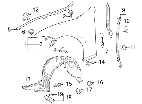 2018 Lexus LS500h Fender & Components, Exterior Trim Shield Sub-Assembly, Fender Diagram for 5380650090