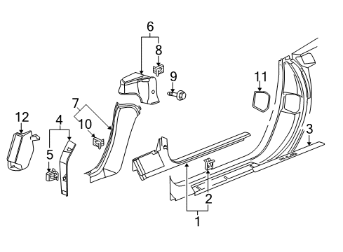 2009 Chevrolet Corvette Interior Trim - Pillars, Rocker & Floor Lock Pillar Trim Diagram for 22815264
