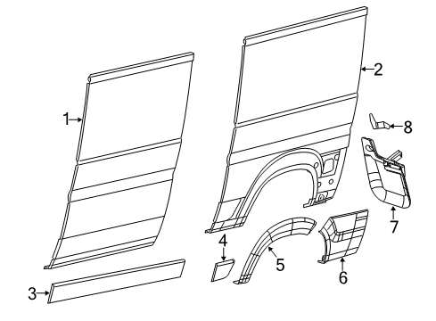 Side Panel & Components, Exterior Trim Panel-Body Side Aperture Outer Diagram for 68172639AA