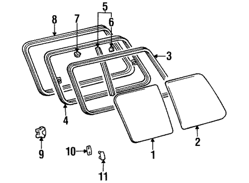 1996 Toyota Land Cruiser Quarter Panel - Glass & Hardware Lock Gasket Diagram for 6279295A00