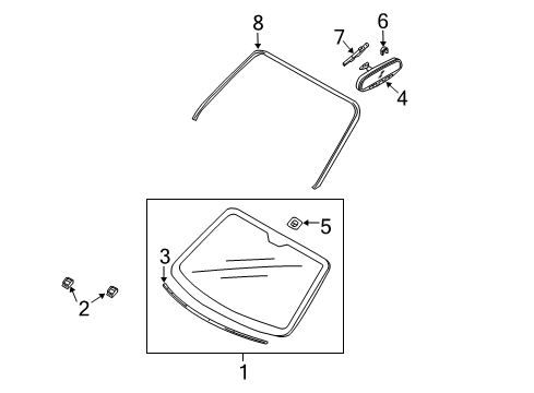 2008 Kia Sorento Windshield Glass, Reveal Moldings Clamp-Wire Homelink Diagram for 851103E200