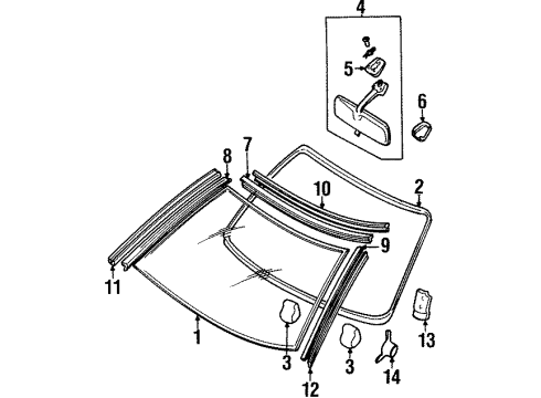 1996 Nissan 300ZX Windshield Glass, Reveal Moldings Mirror Inside Cover Diagram for 9632930P02