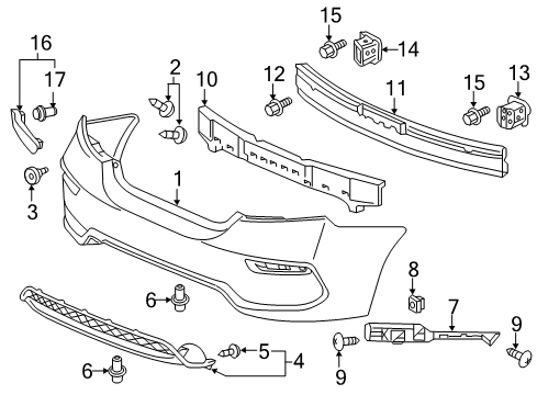 2015 Honda Civic Rear Bumper Face, Rear Bumper Diagram for 71501TS8A50ZZ