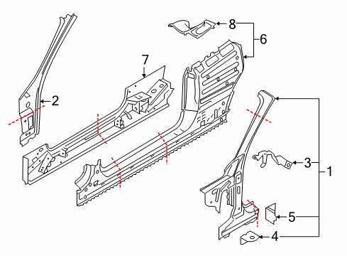 2020 BMW 230i Hinge Pillar, Rocker Bracket, Side Panel, Top Left Diagram for 41217347361