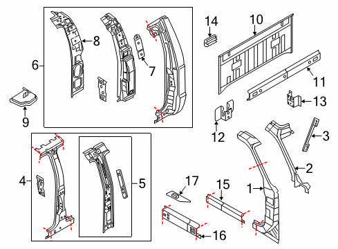 2015 Ford F-250 Super Duty Back Panel, Hinge Pillar, Rocker Panel Inner Center Pillar Plate Diagram for F85Z1522024AA