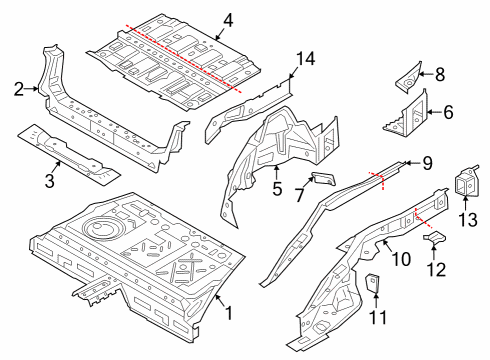 2020 BMW X1 Rear Floor & Rails Trunk Floor Diagram for 41007402459