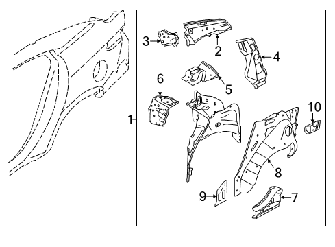 2016 Nissan Maxima Inner Structure - Quarter Panel Reinforce-Rear Pillar, Upper LH Diagram for G66394RAMA