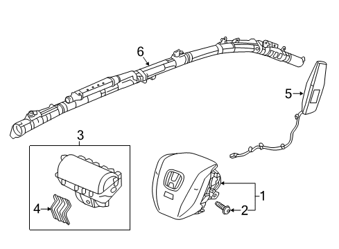 2018 Honda Ridgeline Air Bag Components Module Set, Passenger Side Curtain Airbag Diagram for 78870T6ZA80
