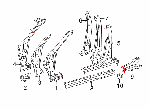 2007 Lexus ES350 Center Pillar & Rocker, Hinge Pillar Reinforce Sub-Assy, Front Body Pillar, Lower LH Diagram for 6110933907