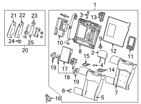 2011 Buick LaCrosse Rear Seat Components Pad Upper Clip Diagram for 20823966