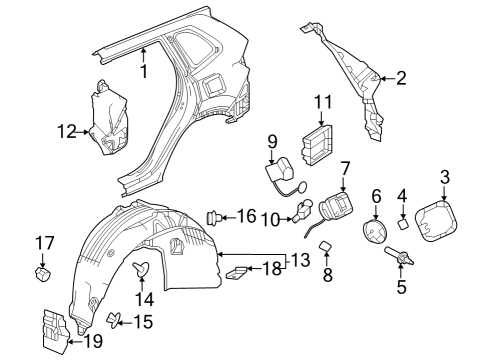 Quarter Panel & Components Clip, Door Cable Diagram for 91691TA0003