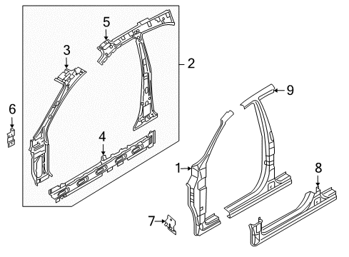 2008 Kia Sorento Center Pillar, Hinge Pillar, Rocker Bracket-Automatic Antenna Diagram for 601153E000