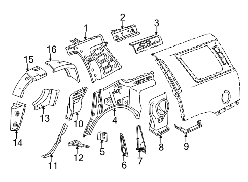2017 GMC Yukon Inner Components - Quarter Panel Filler Diagram for 22958204