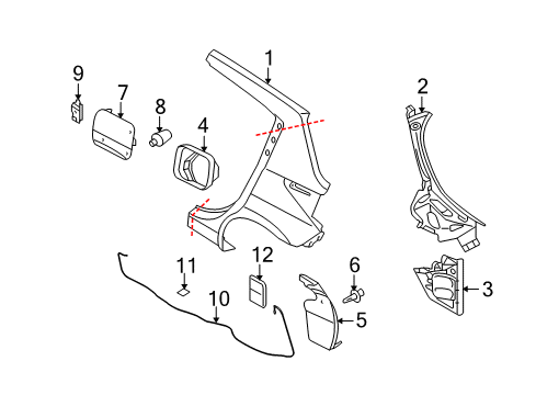 2009 Nissan Versa Quarter Panel & Components Closing-Rear Bumper R Diagram for 78818EL30A