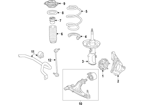 2018 Buick LaCrosse Front Suspension Components, Lower Control Arm, Stabilizer Bar Strut Diagram for 84447270