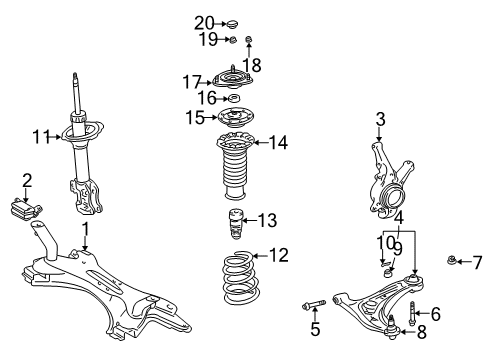 2000 Toyota Echo Front Suspension Components, Lower Control Arm, Stabilizer Bar Strut Bumper Diagram for 4833152010