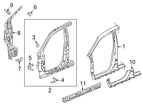 2018 Honda Ridgeline Aperture Panel, Hinge Pillar, Rocker PANEL L, SIDE SILL Diagram for 04641T6ZA01ZZ