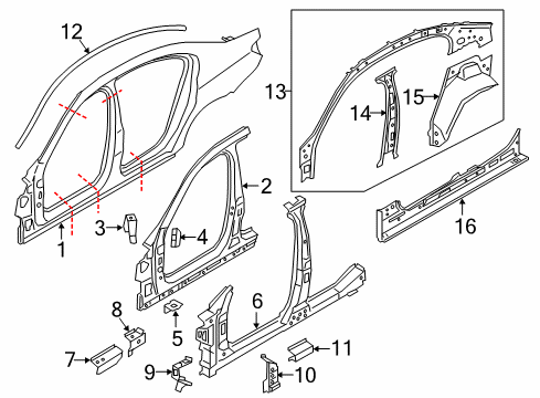 2017 BMW 750i Uniside Bracket, Side Panel Column A Diagram for 41217421749