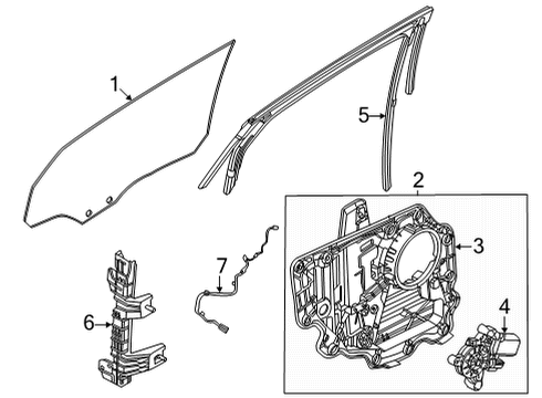 2021 Ford Mustang Mach-E Front Door Glass & Hardware RUN - DOOR GLASS Diagram for LJ8Z5825767A