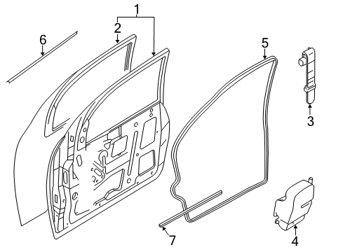 2004 Ford Focus Front Door Belt Weatherstrip Diagram for 3S4Z5421452AA